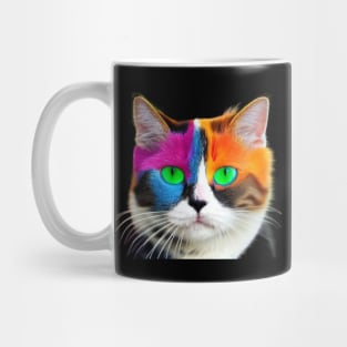 Cat With Vibrant Colors of Blue, Red, Yellow and Green Mug